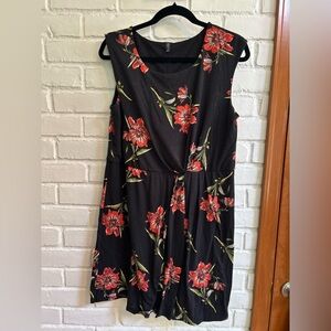 Massini Black Dress with Red Floral Design